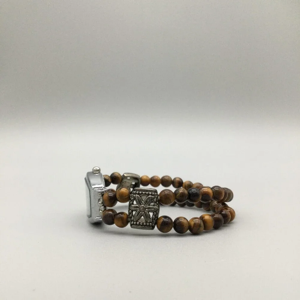 GC Beaded Bracelet Womens Watch 21mm White Dial Silver Tone Brown New Battery